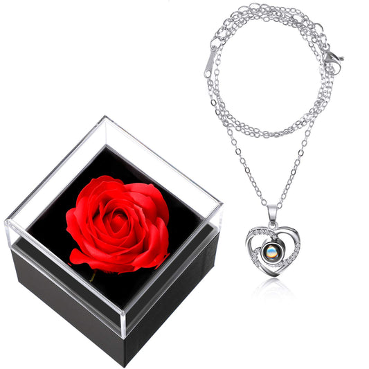 Collar de proyección 'Te Amo' en 100 idiomas con caja de regalo de rosa