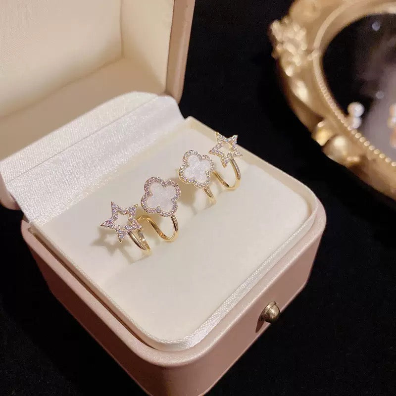 Four-Leaf Clover Stud Earrings – Elegant Sparkling Diamond Accent for Women | CotaJewelry