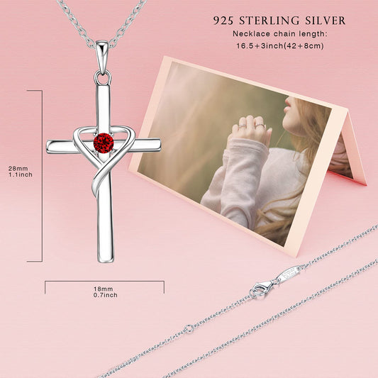 925純銀十字架項鍊附誕生石 | CotaJewelry