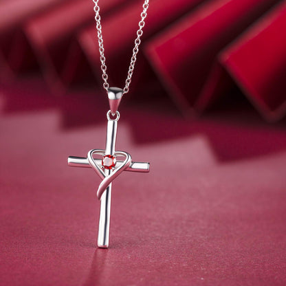925 Sterling Silver Cross Necklace with Birthstone |  CotaJewelry