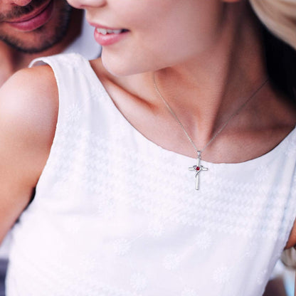 925 Sterling Silver Cross Necklace with Birthstone |  CotaJewelry