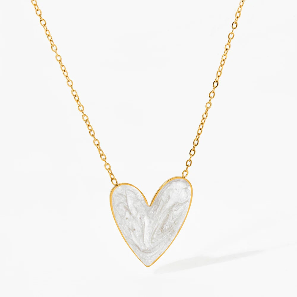 Heart Enamel Stainless Steel Pendant Necklace Earrings