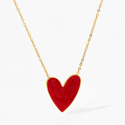 Heart Enamel Stainless Steel Pendant Necklace Earrings