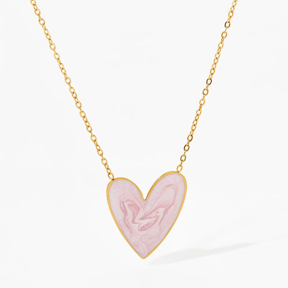 Heart Enamel Stainless Steel Pendant Necklace Earrings
