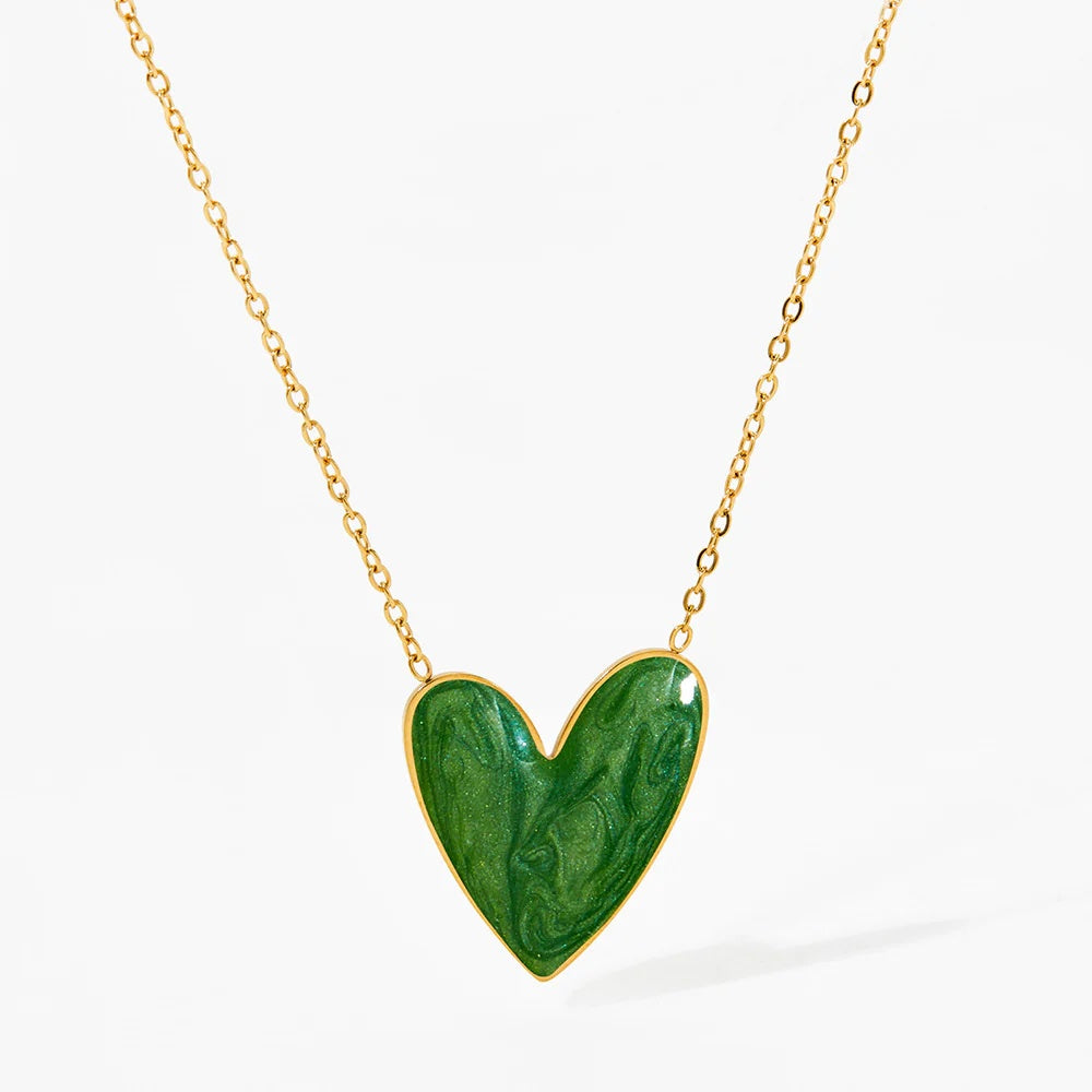 Heart Enamel Stainless Steel Pendant Necklace Earrings