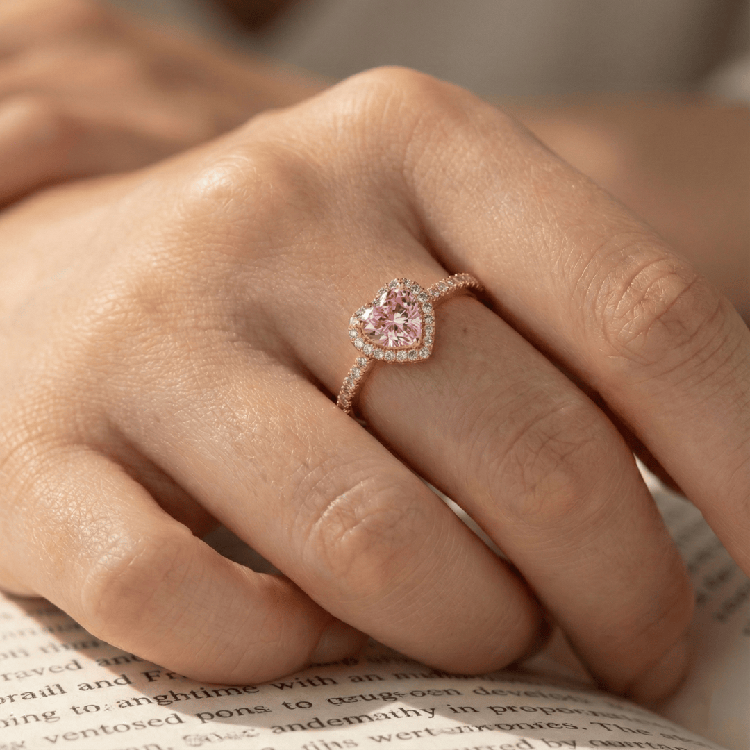 Model wearing CotaJewelry Elevated Heart Ring on finger