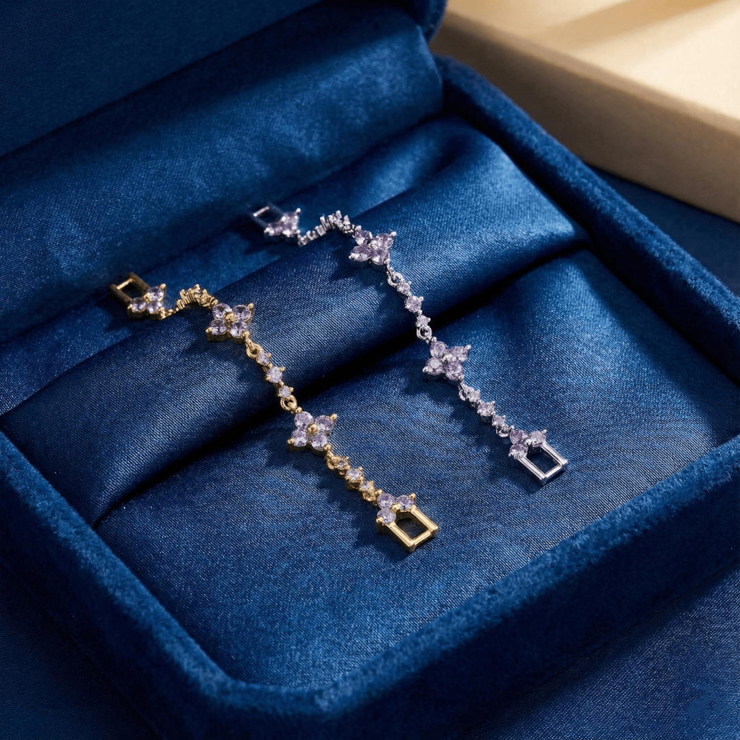 Detail view of Purple Sakura Bracelet showing glass bead texture and adjustable cord craftsmanship
