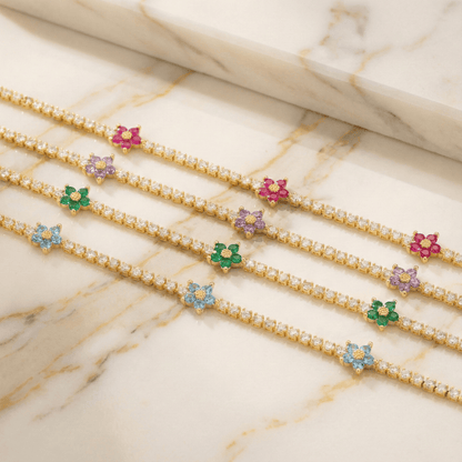 Close-up of CotaJewelry Flower Tennis Bracelet sparkling under light