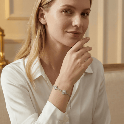 Model wearing Sakura Cleef Bracelet showcasing elegance and style
