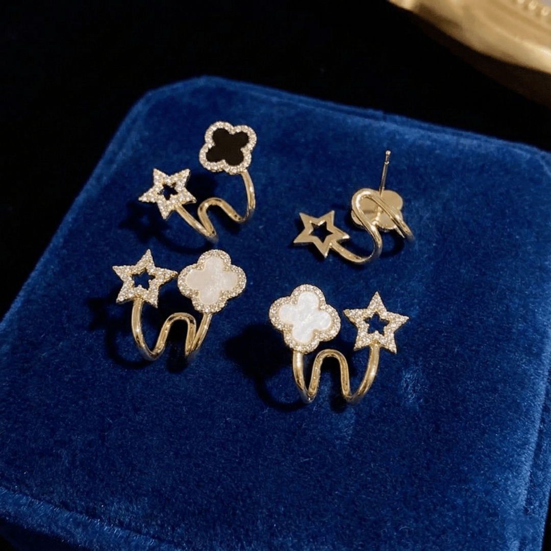 Detail view of Four-Leaf Clover Stud Earrings showing clover shape and stone setting craftsmanship