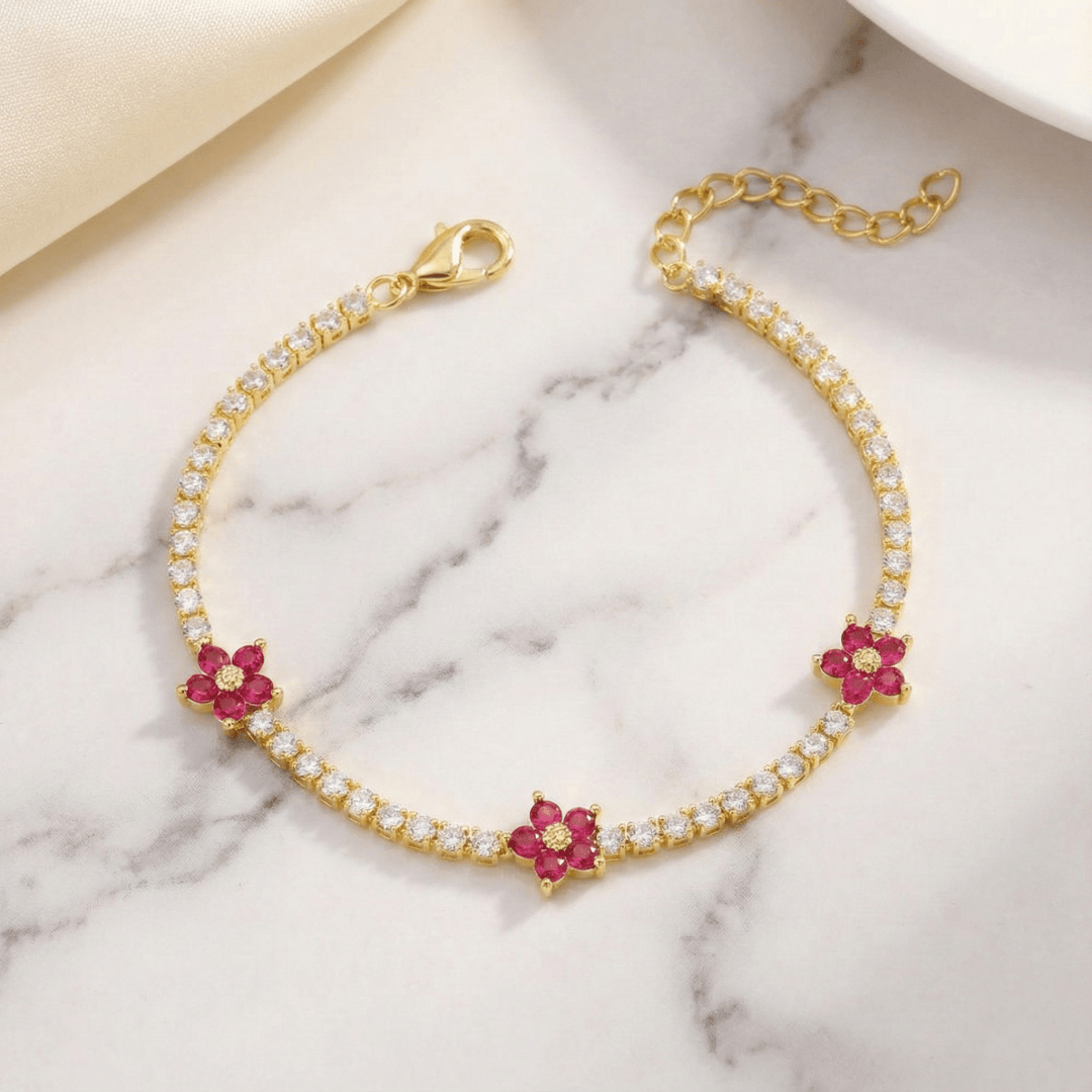 Close-up of CotaJewelry Flower Tennis Bracelet sparkling under light