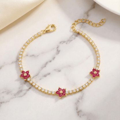 Close-up of CotaJewelry Flower Tennis Bracelet sparkling under light