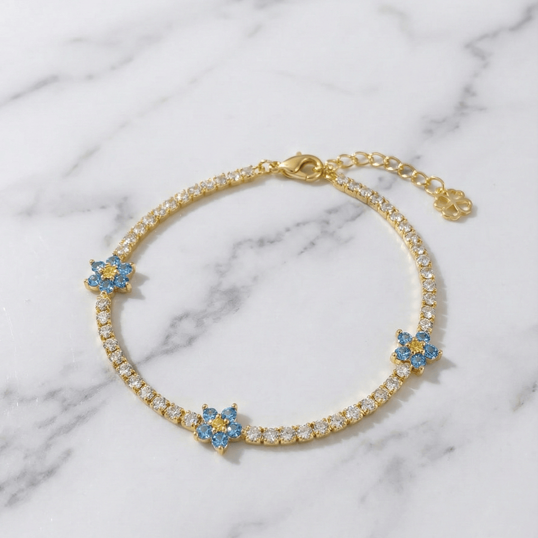 Close-up of CotaJewelry Flower Tennis Bracelet sparkling under light