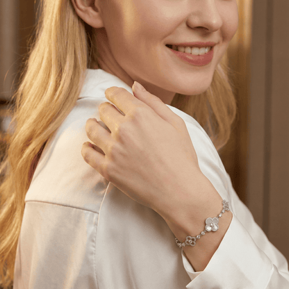 Model wearing Sakura Cleef Bracelet showcasing elegance and style