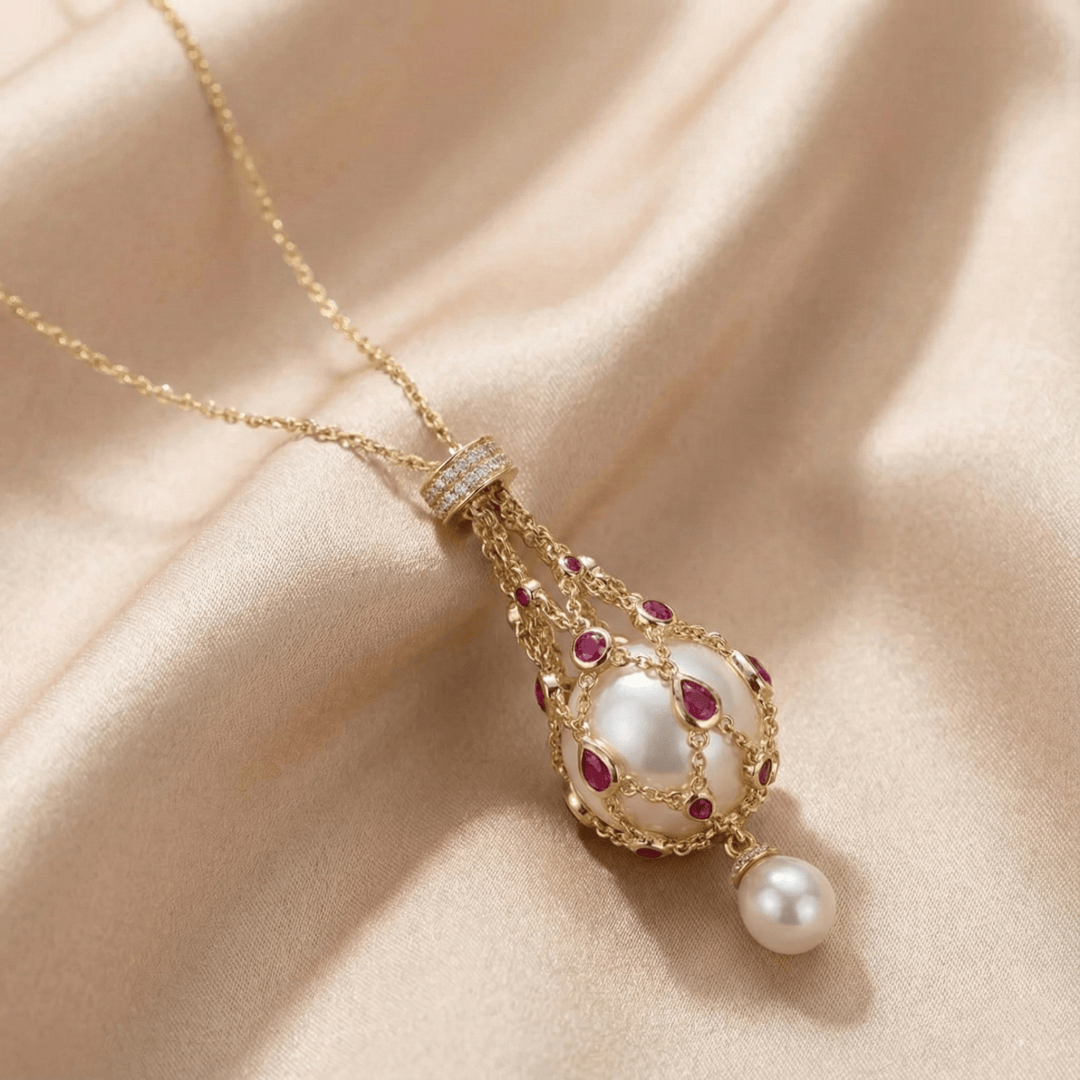 Moonlit Halo statement pearl necklace styled with simple outfit for everyday elegance