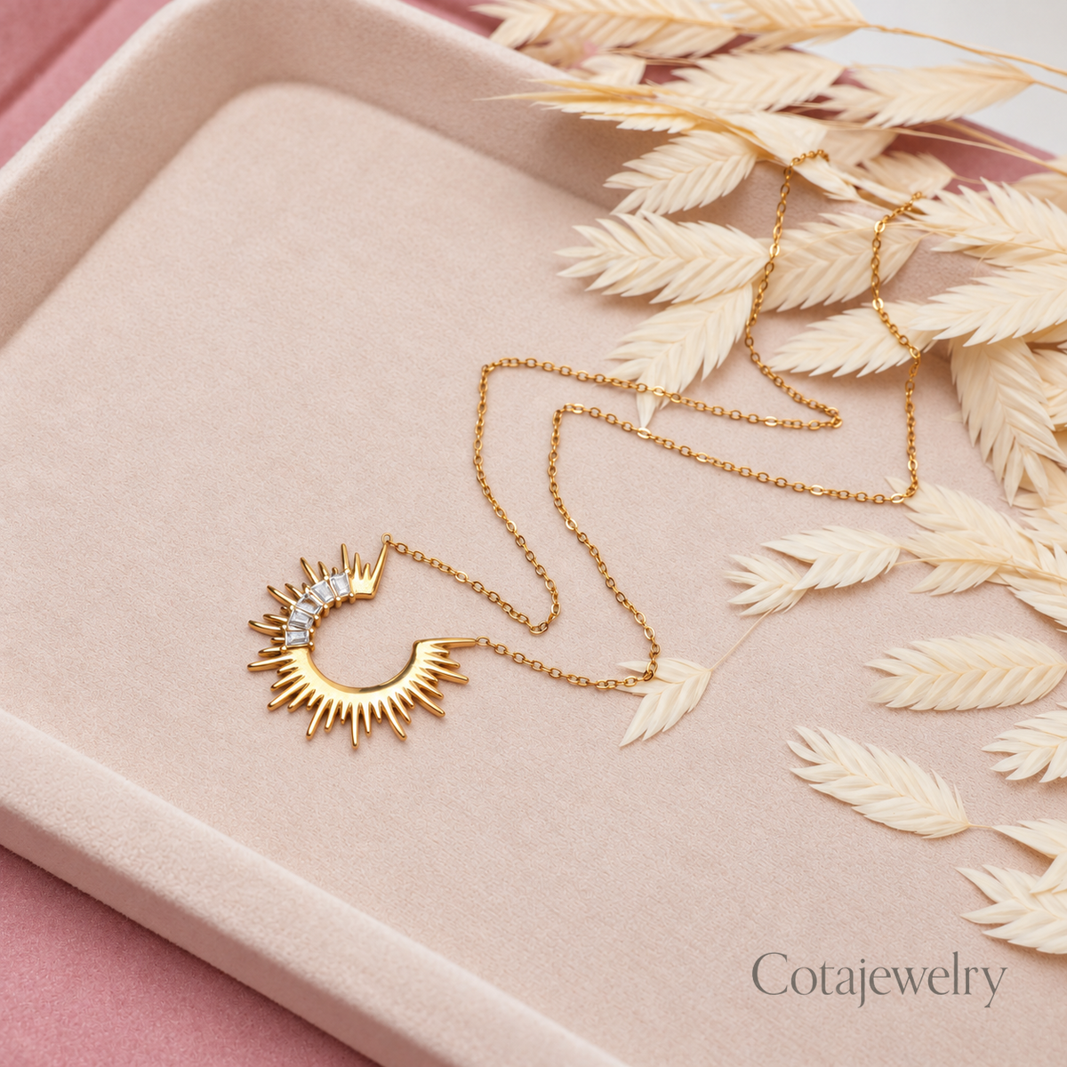 COTA Crescent Sunburst Pendant Necklace in Gold Tone