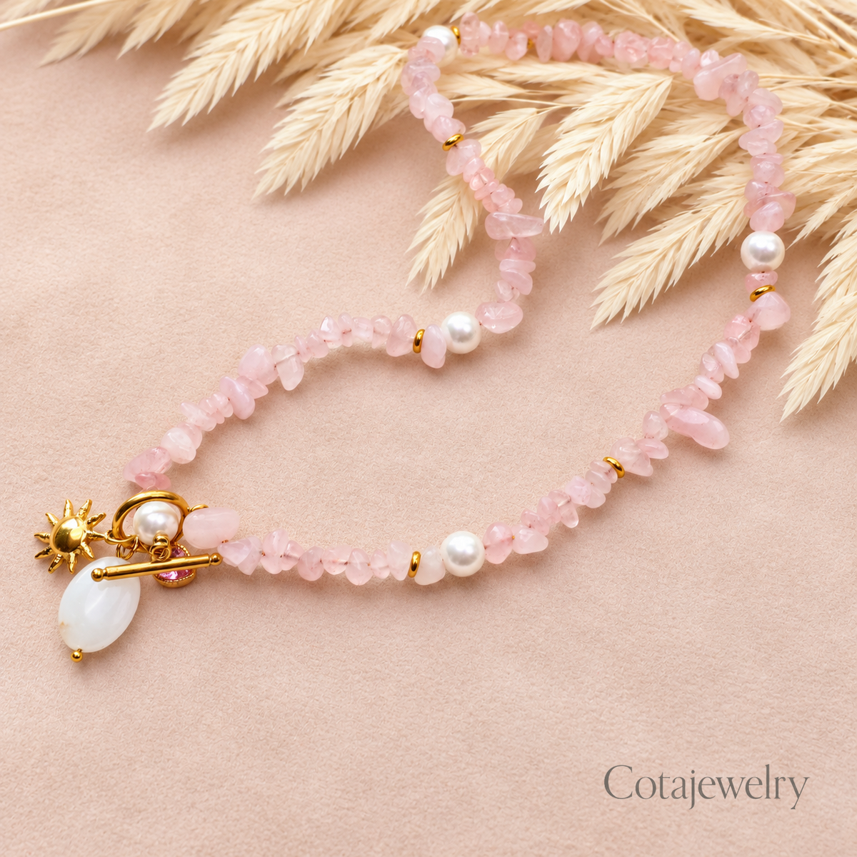 COTA Pink Bead Charm Necklace in Pastel Pink Bead