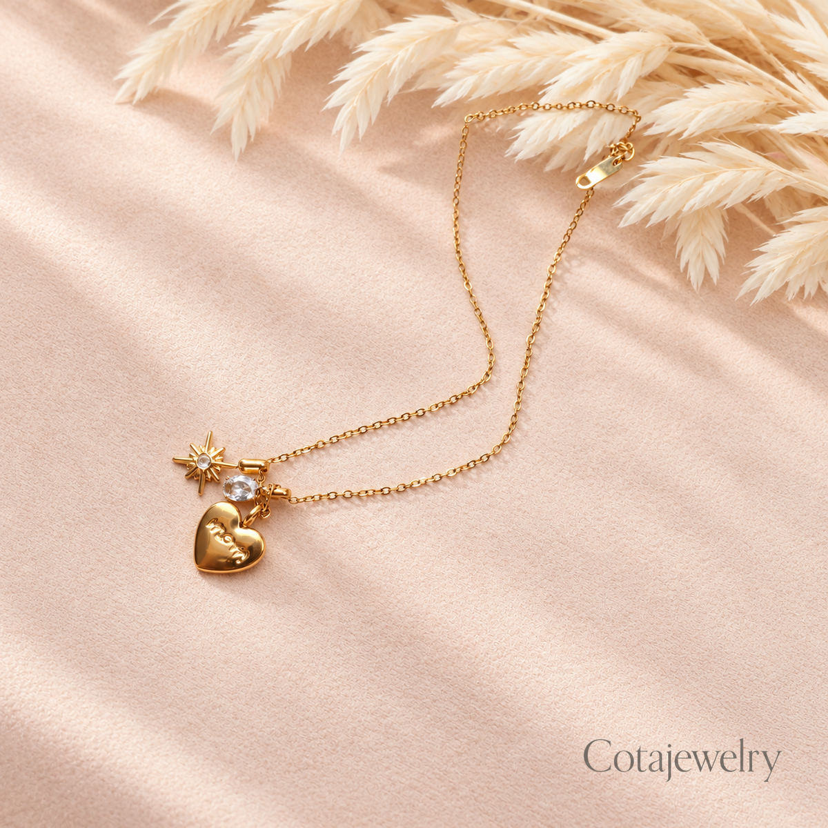 COTA Heart Charm Necklace in Gold Tone
