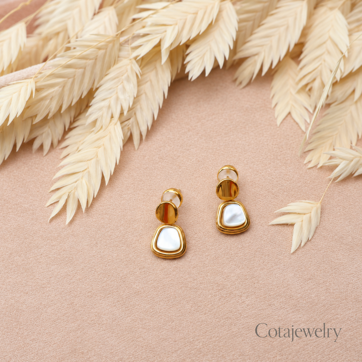 COTA Sculpted Square Drop Earrings in Gold Tone