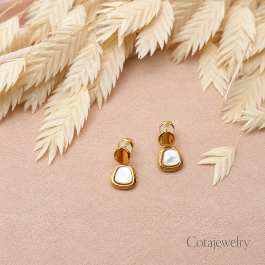 COTA Sculpted Square Drop Earrings in Gold Tone