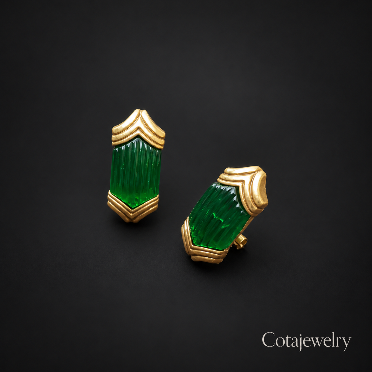 COTA Green Art Deco Drop Earrings in Green