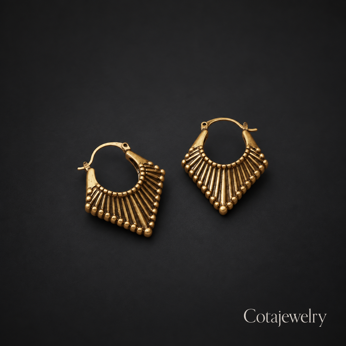 COTA Ribbed Fan Earrings in Gold Tone