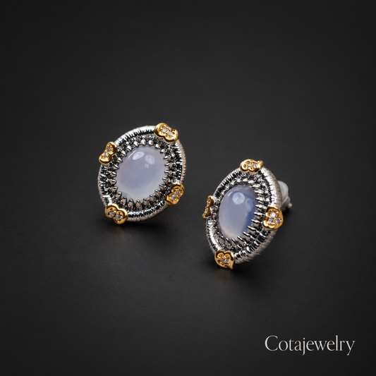 COTA Oval Halo Cabochon Earrings in Gold Tone