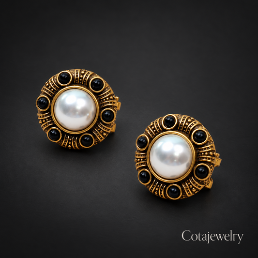 COTA Pearl Halo Earrings in Gold Tone