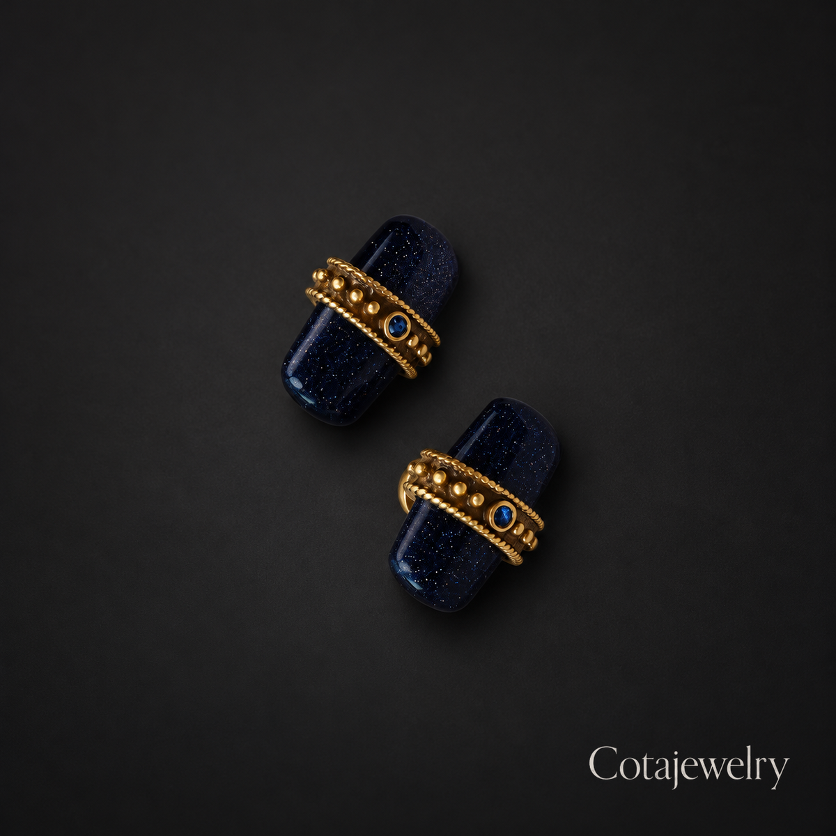 COTA Midnight Ribbed Drop Earrings in Gold Tone