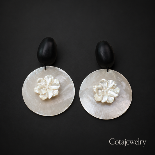 COTA Monochrome Floral Drop Earrings in Gold Tone