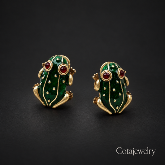 COTA Enamel Frog Earrings in Green