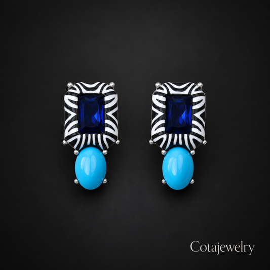 COTA Turquoise Zebra Drop Earrings in Gold Tone