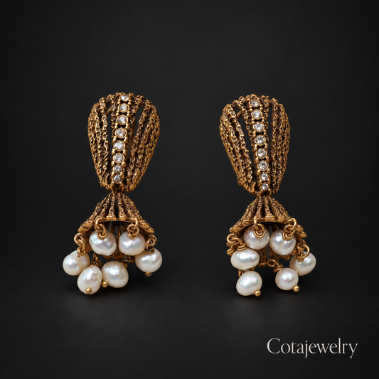 COTA Pearl Cluster Drop Earrings in Gold Tone