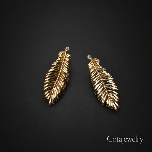 COTA Feather Drop Earrings in Gold Tone
