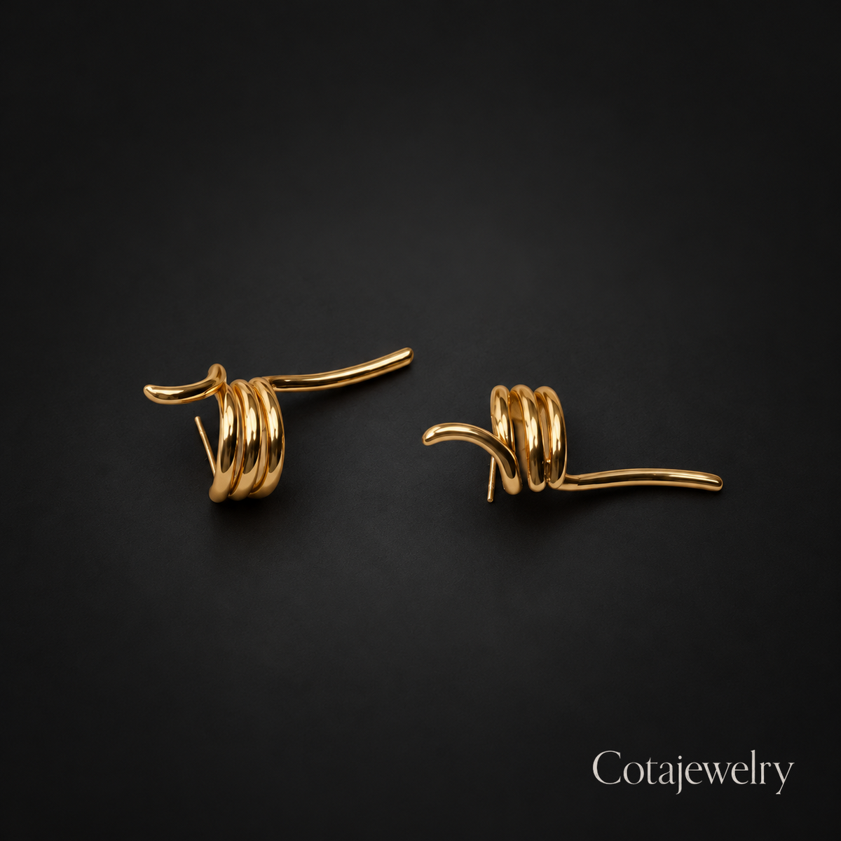 COTA Triple Band Stud Earrings in Gold Tone