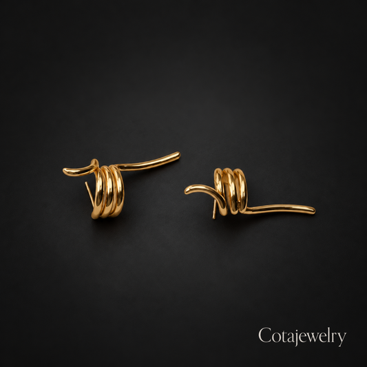 COTA Triple Band Stud Earrings in Gold Tone