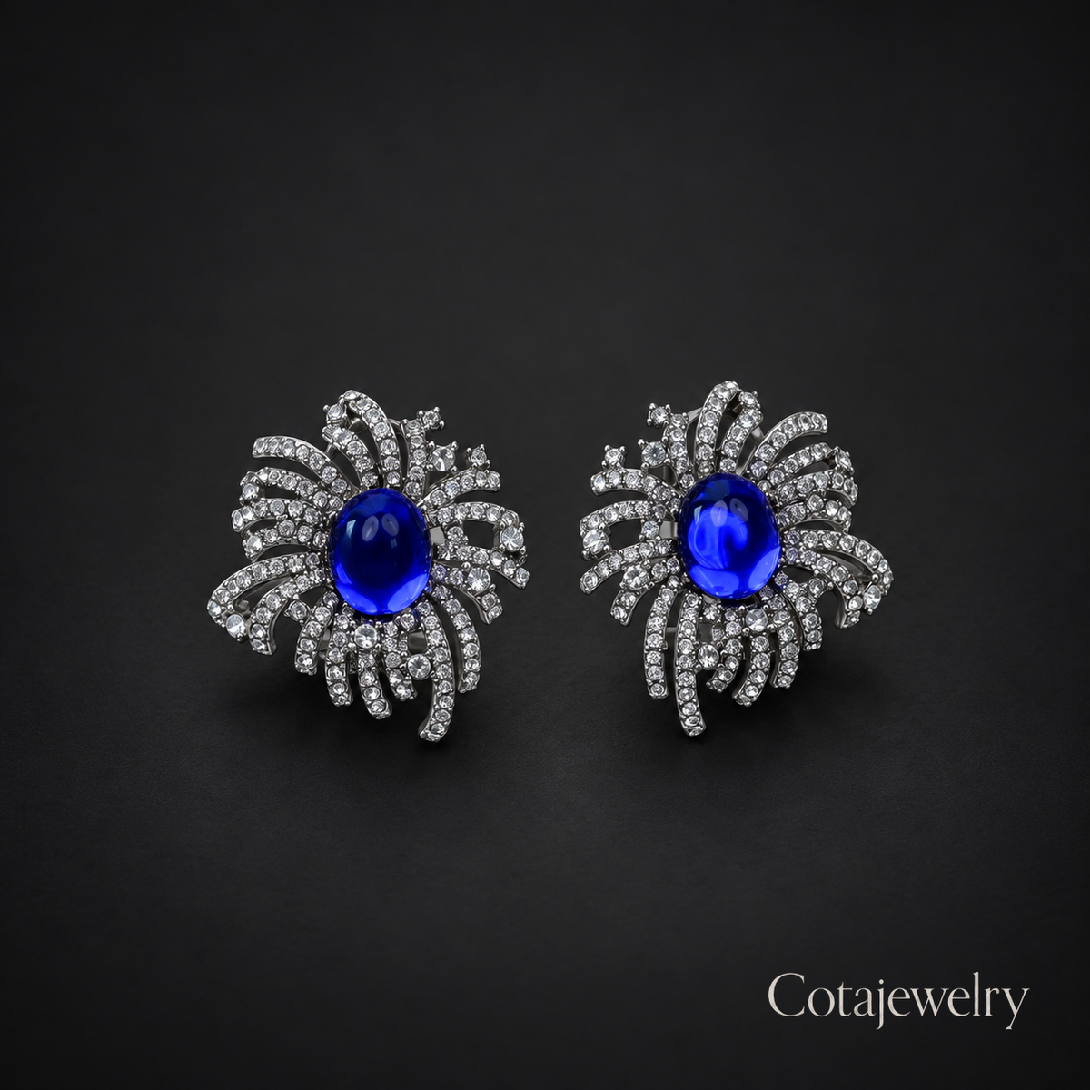 COTA Cobalt Bloom Earrings in Silver Tone