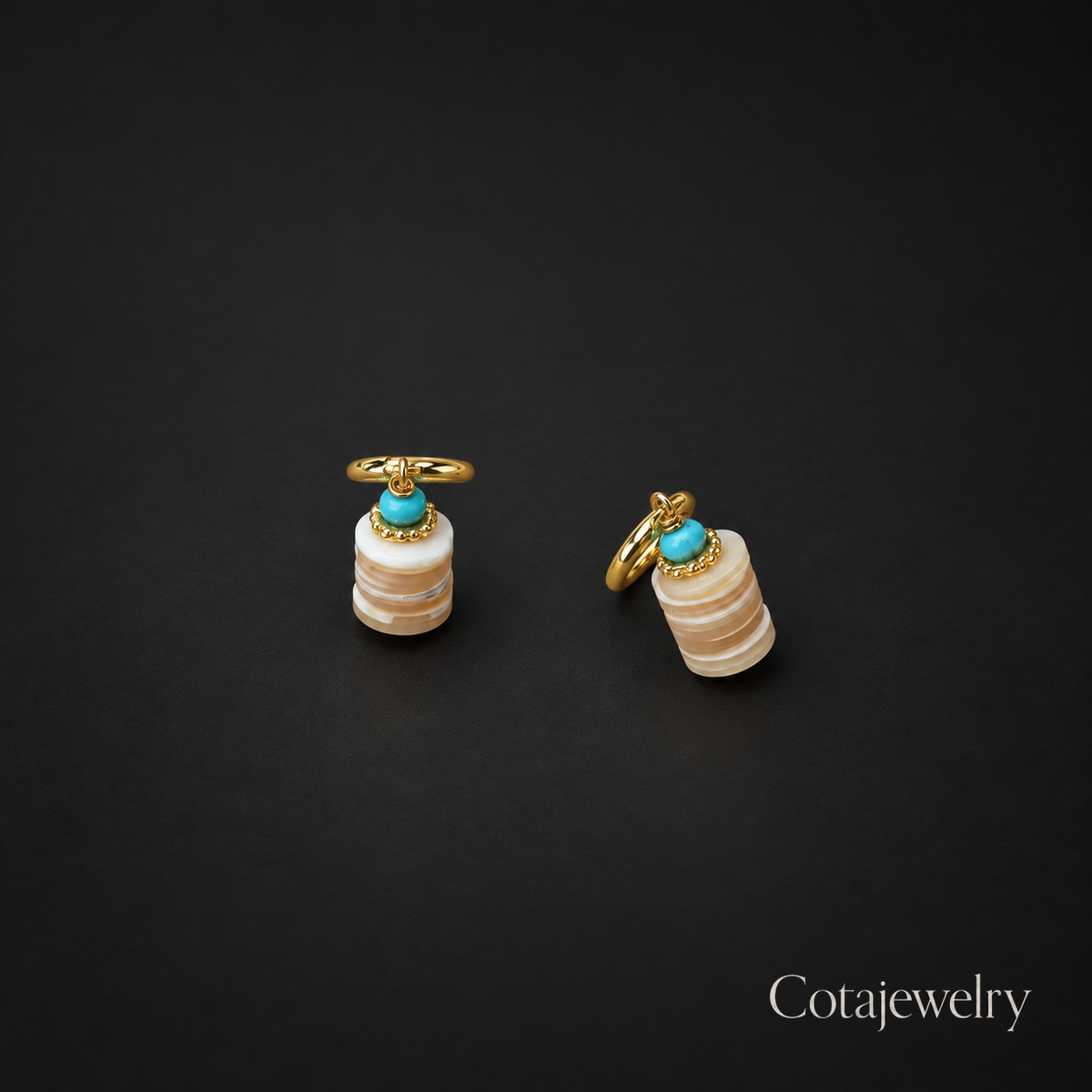 COTA Turquoise Stack Stud Earrings in Gold Tone