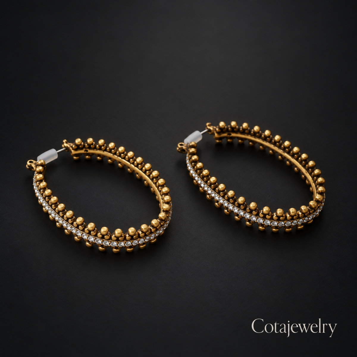 COTA Beaded Oval Hoop Earrings in Gold Tone