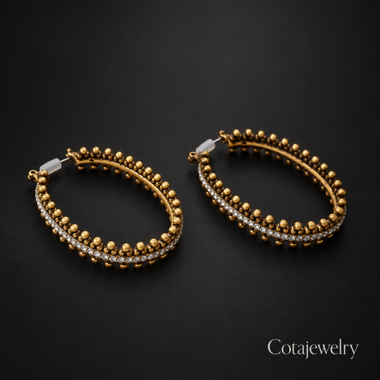 COTA Beaded Oval Hoop Earrings in Gold Tone