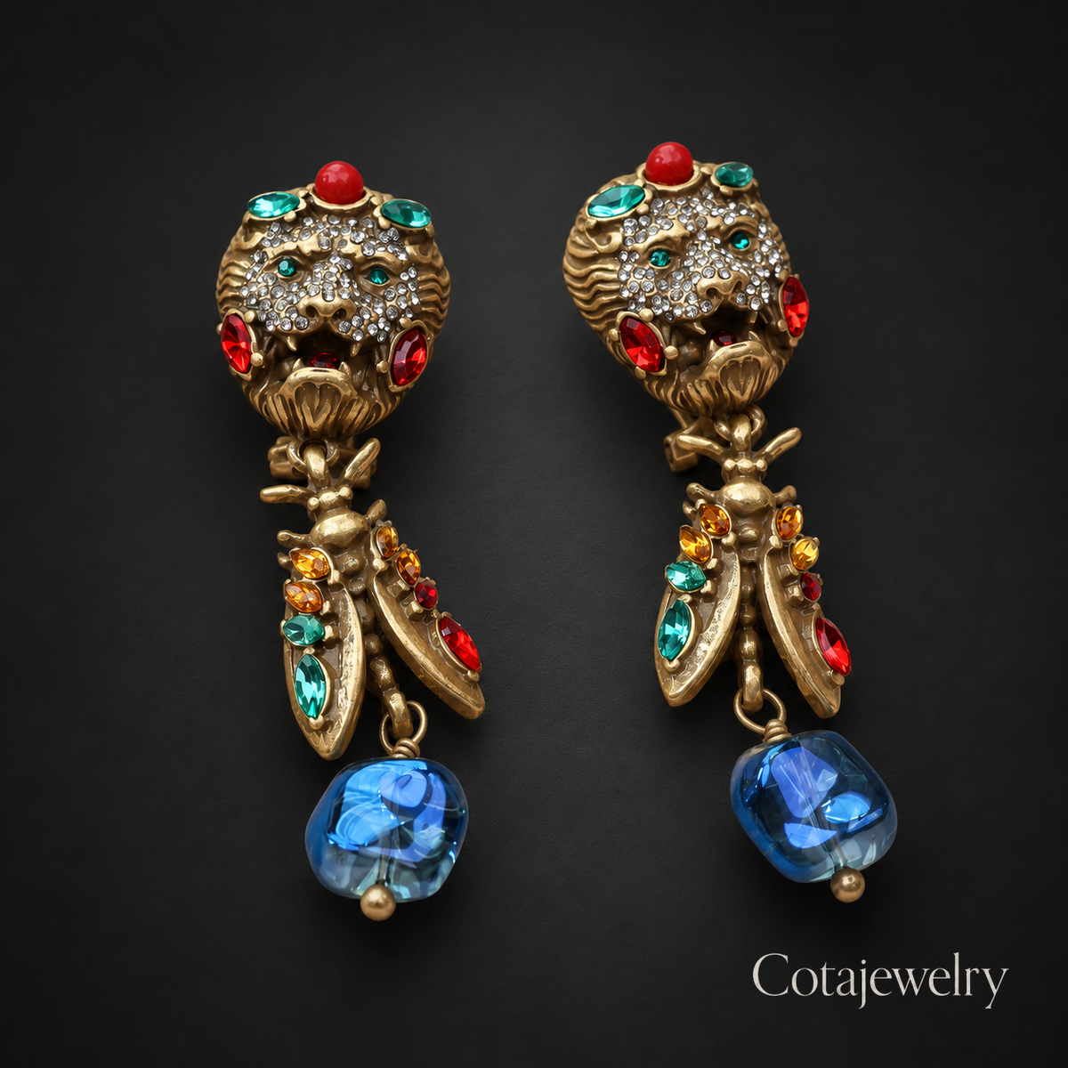COTA Multicolor Drop Earrings in Gold Tone