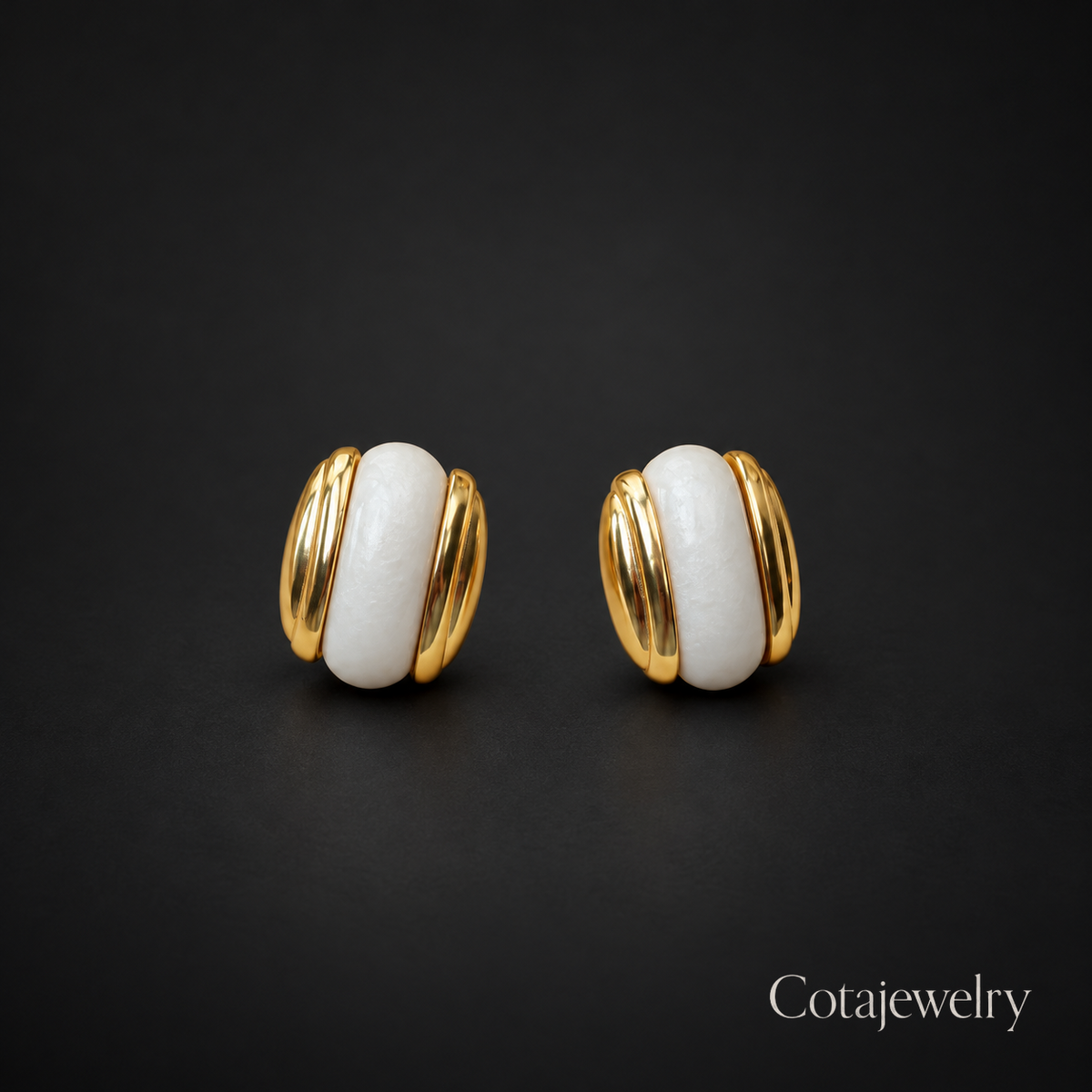 COTA Ivory Band Stud Earrings in Gold Tone