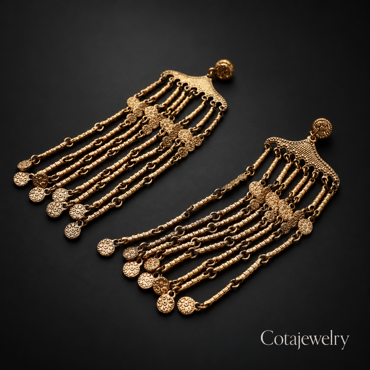 COTA Coin Fringe Earrings in Gold Tone