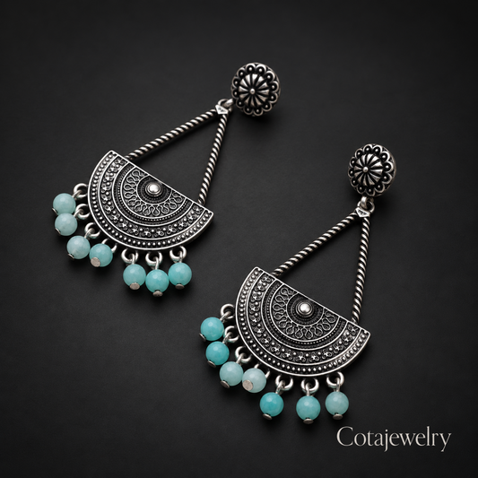 COTA Turquoise Fan Chandelier Earrings in Gold Tone