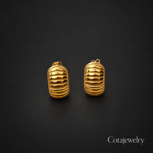 COTA Ribbed Huggie Earrings in Gold Tone