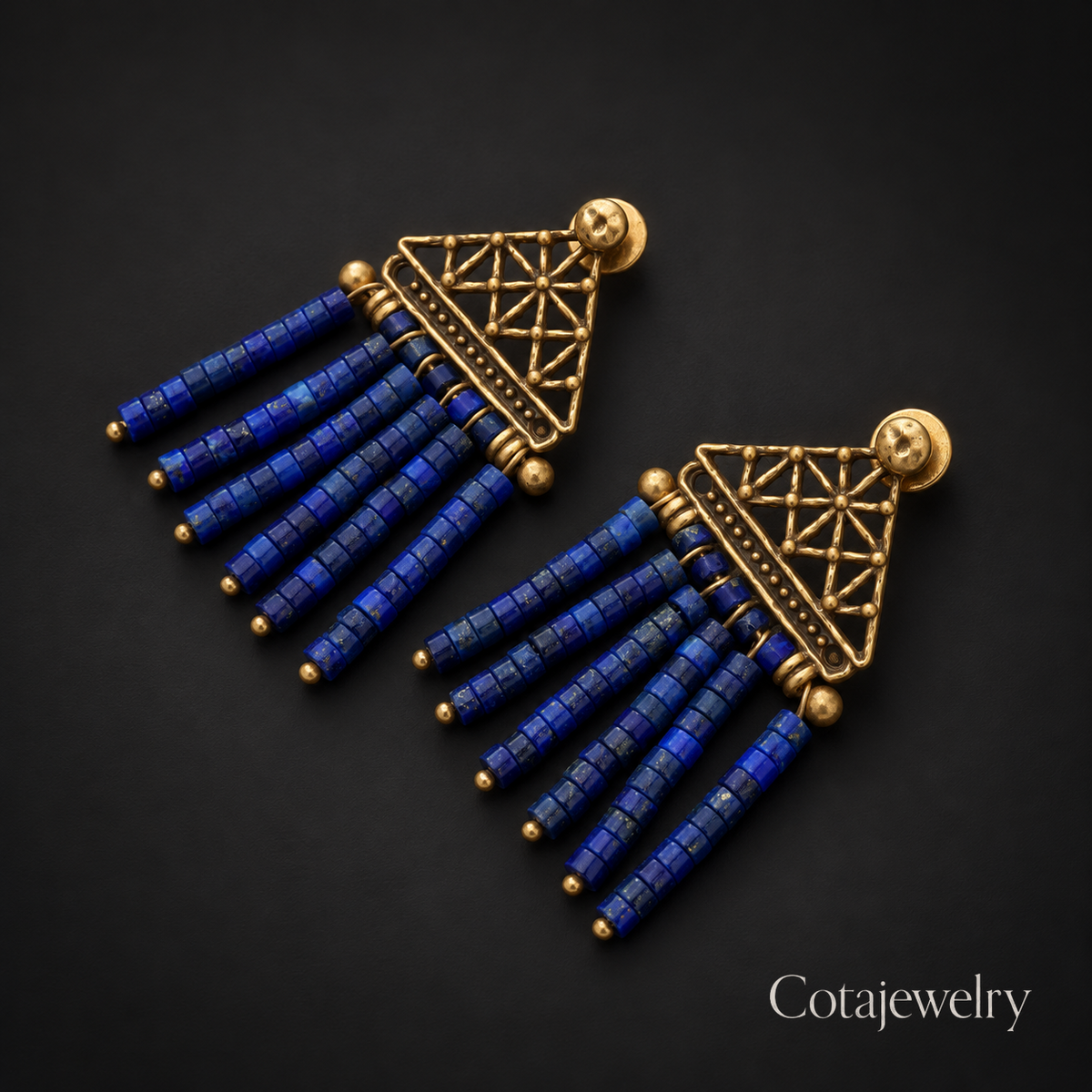 COTA Lapis Fringe Earrings in Deep Blue Bead
