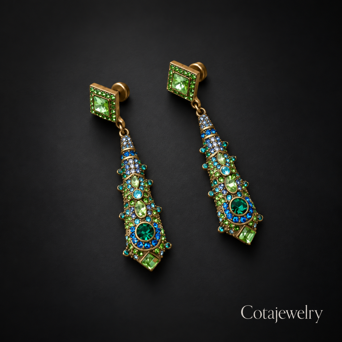 COTA Green Mosaic Drop Earrings in Green