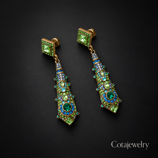 COTA Green Mosaic Drop Earrings in Green