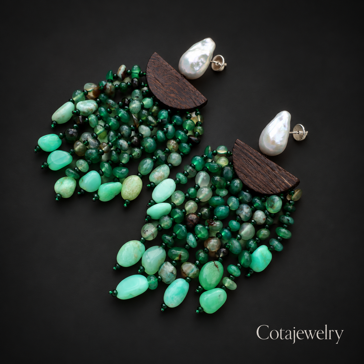 COTA Green Bead Tassel Earrings in Green