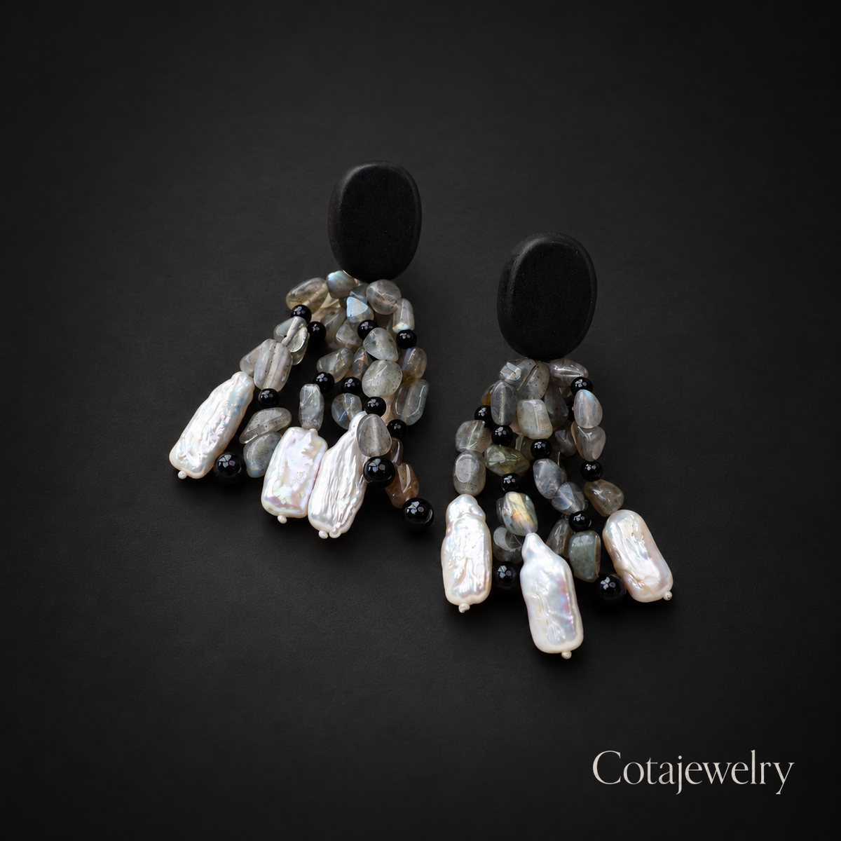 COTA Pearl Cluster Tassel Earrings in Gold Tone